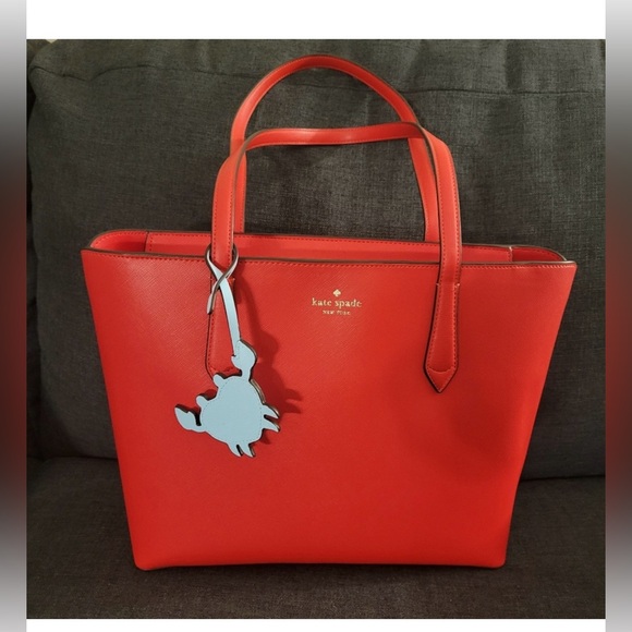 Kate Spade Marlee Red Tote with blue Crab bag charm NWT - Picture 8 of 11